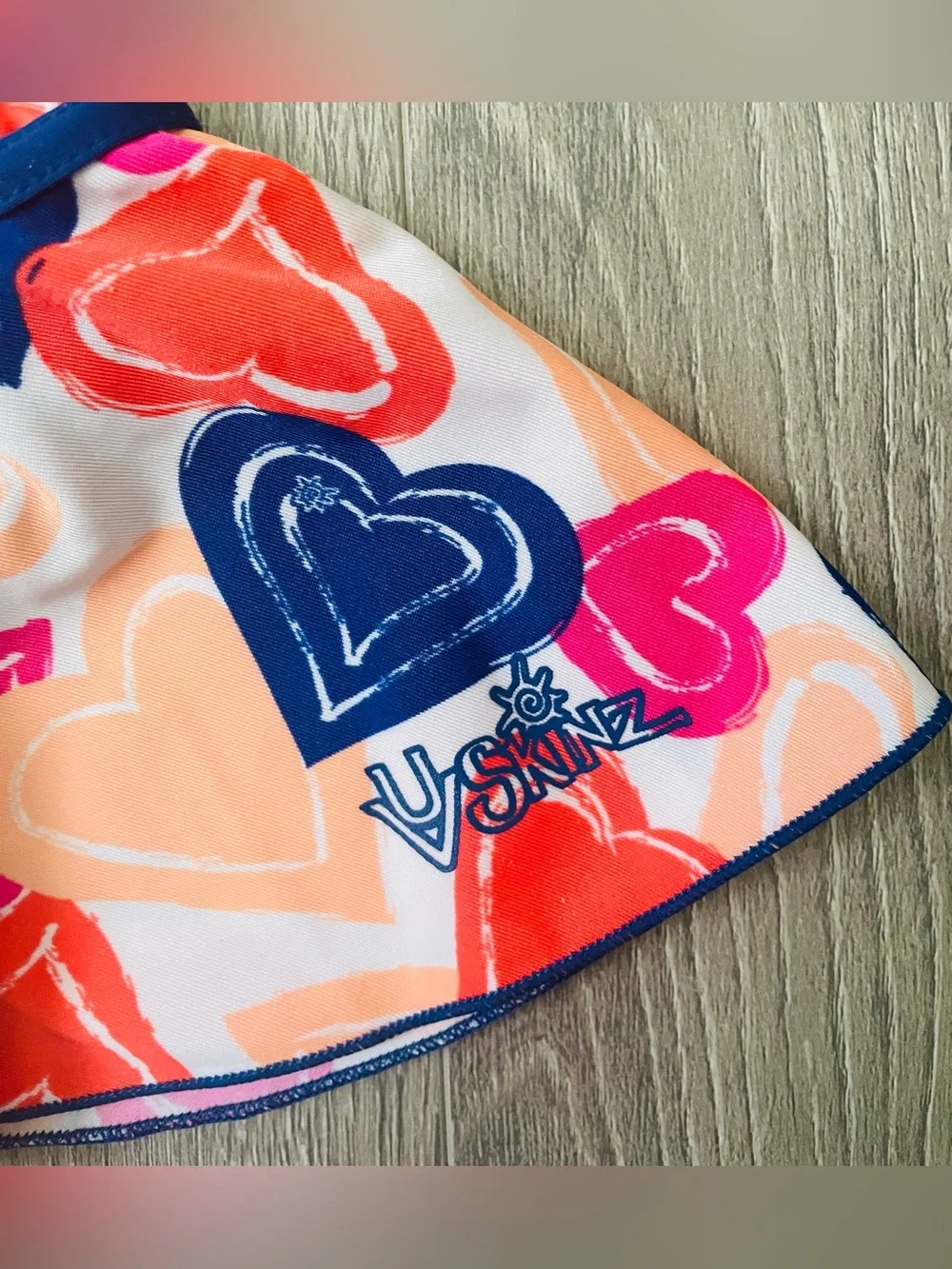 UV Skinz Toddler Girl Swimsuit 2 Piece 3T Peach Blue Shirt Skirt Hearts Summer